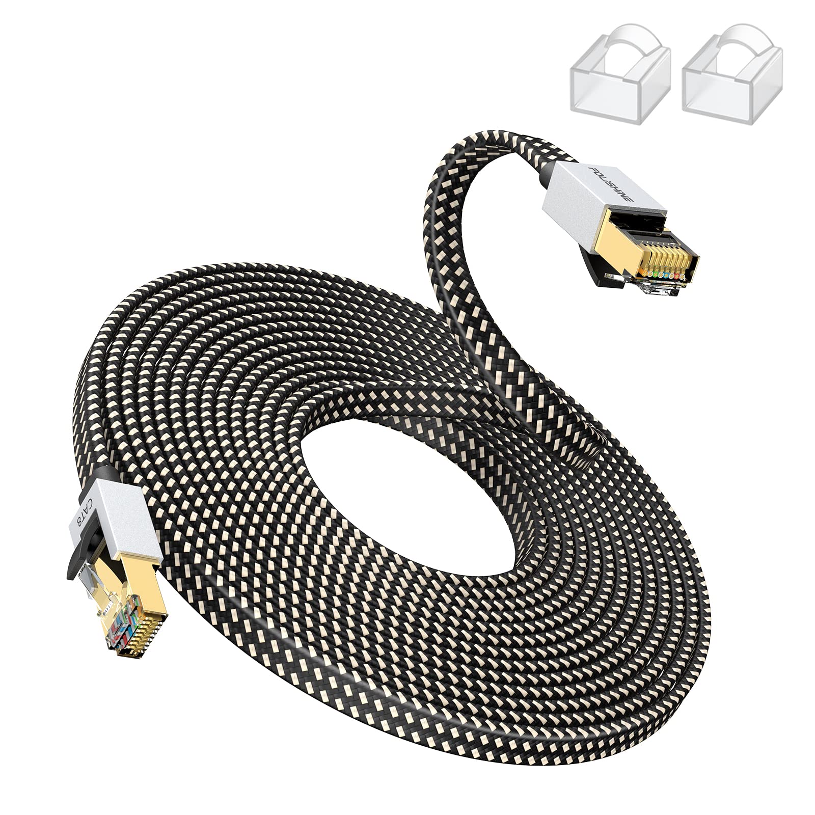 Cat 8 Ethernet Cable 20M, High Speed Gigabit Nylon Braided Lan Network Cat 8 Patch Cord, 40Gbps 2000Mhz RJ45 Flat Cable Shielded, Indoor&Outdoor for Modem/Router/switch, Faster than Cat5e/Cat6/Cat7