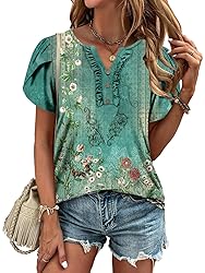 KISSMODA Women's Tunic Tops Casual V Neck Short