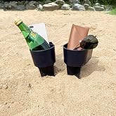 Home Queen Beach Cup Holder with Pocket, Multi-Functional Sand Cup Holder for Beverage Phone Sunglasses Key, Beach Accessory Drink Sand Coaster, 2-Pack, Navy