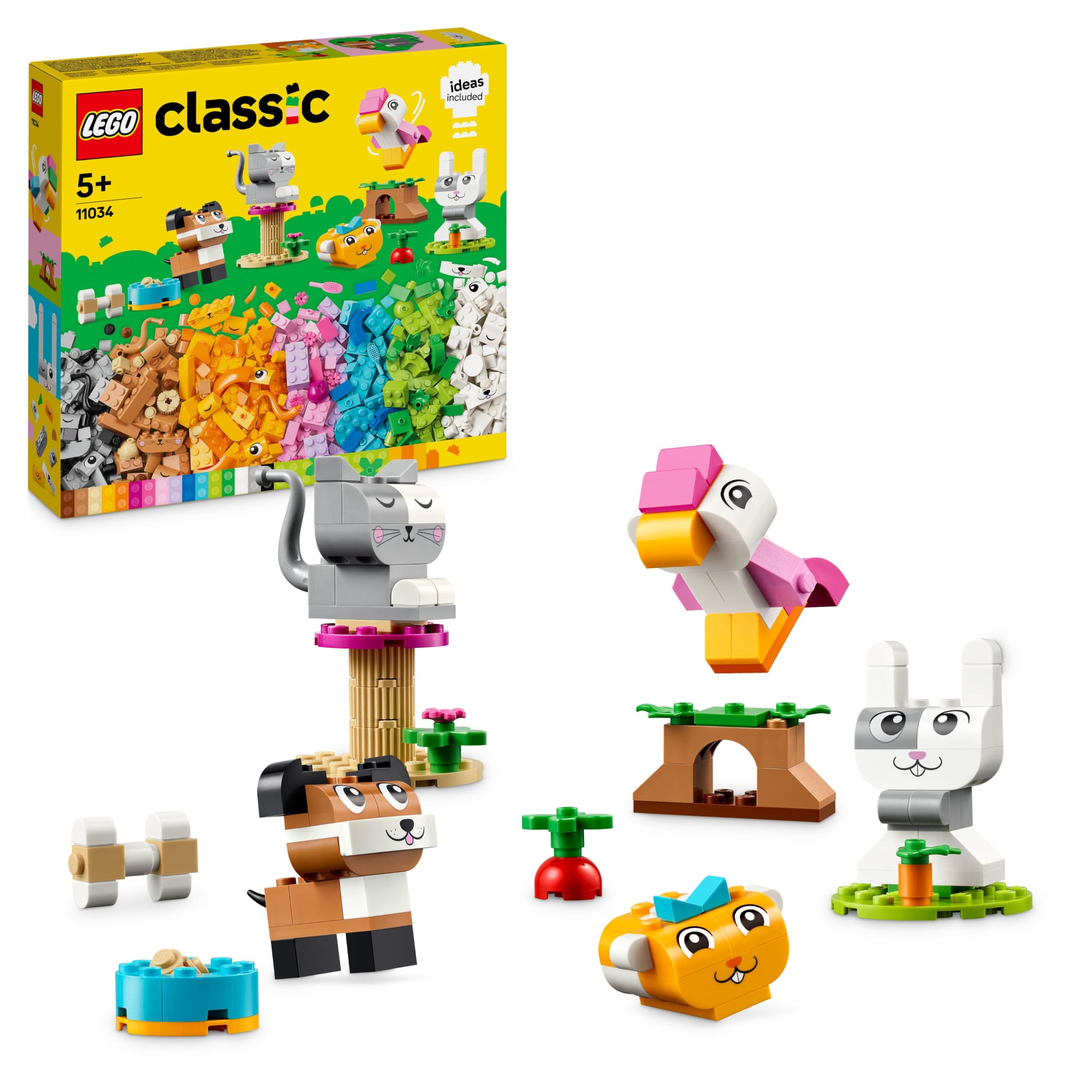 LEGO Classic Creative Pets - Colourful Bricks Set - Build Toy Dog, Cat, Rabbit, Hamster and Bird Animal Figures - Arts & Crafts Kit for 5+ Year Old Girls & Boys - Gift Idea - 11034