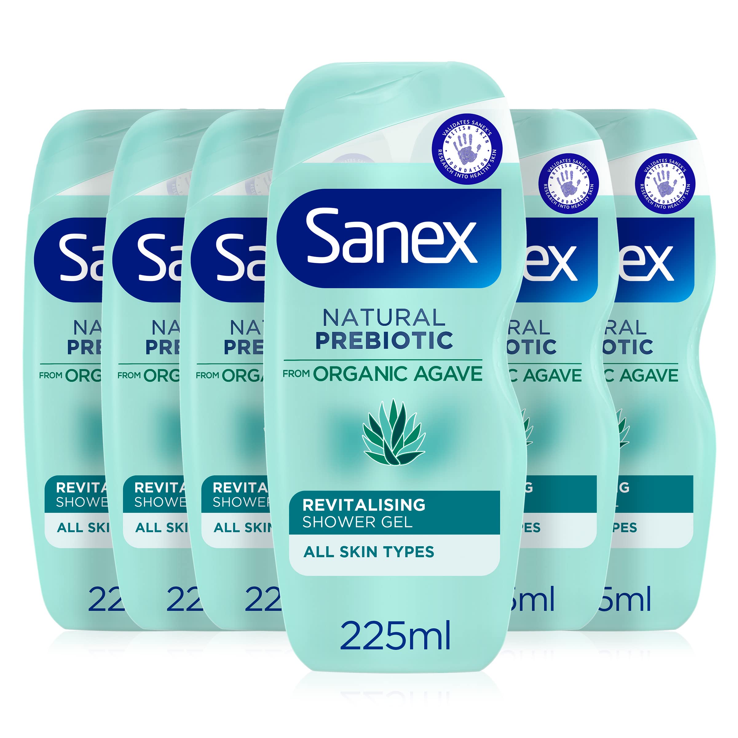 Sanex Organic Agave Revitalising Shower Gel 225ml | shower gel for men and women | prebiotic from organic agave | 12 hour hydration | supports natural skin balance | 92% natural origin*