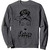 Aries Zodiac Sign Messy Bun Retro Vintage Birthday Sweatshirt