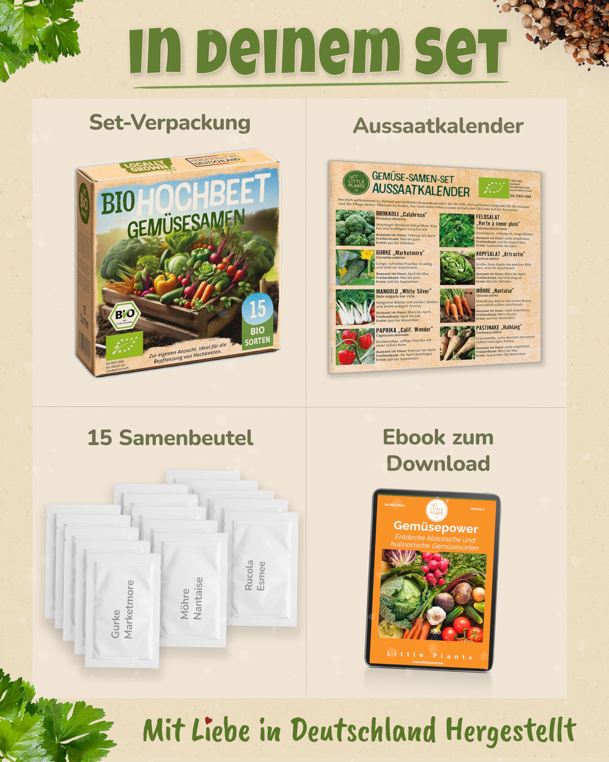Bio Hochbeet Gemüsesamen Set, 15 Sorten, Samenfest und Keimstark, mit Aussaatkalender und Ebook 6
