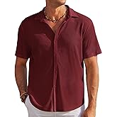 COOFANDY Men's Casual Shirts Short Sleeve Waffle Knit Button Down Shirt Wrinkle Free Summer Beach Tops