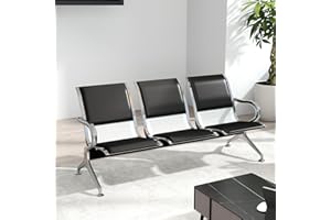 Kinsuite Waiting Room Reception Chair with Arms 3-Seat Office Guest Chairs & Reception Chairs Bench PU Leather for Airport Office Bank Hospital Seat