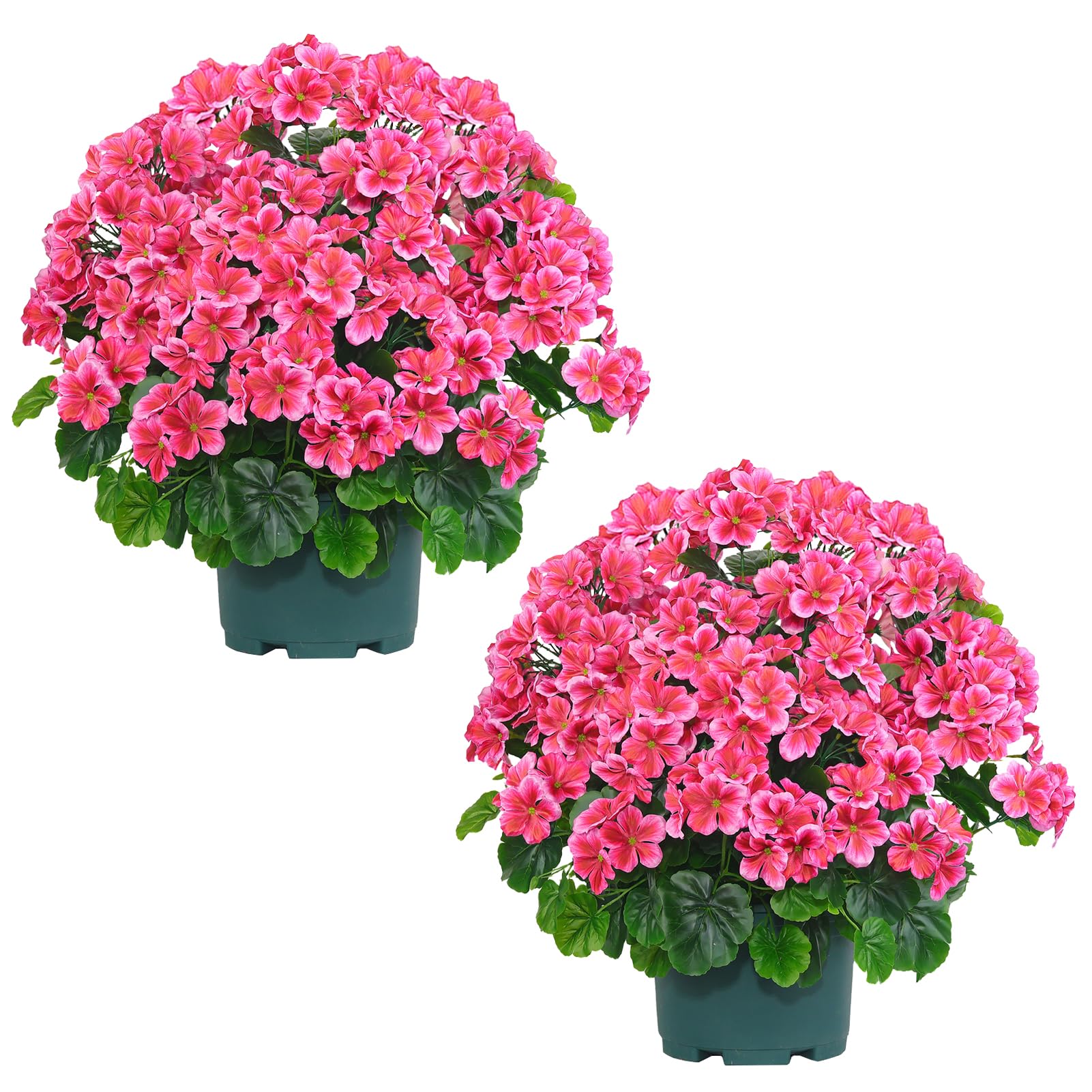 QIANYUN Artificial Geranium Bush – 20 Inch Outdoor Potted Artificial Plant for Front Porch, UV Resistant Faux Flower Bush for Garden, Yard & Patio Decor (2 Pack)