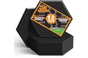 DEKIRU 12 Pack Acoustic Panels Hexagon Sound Proof Padding, 14 X 13 X 0.4 Inches Sound dampening Panel Used in Home & Offices (Black)