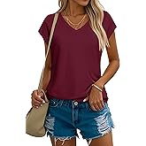 YUCOLEN Women's Cap Short Sleeve Tunic Tops V Neck Cotton T-Shirts UPF50+ Soft Breathable Summer Basic Tee