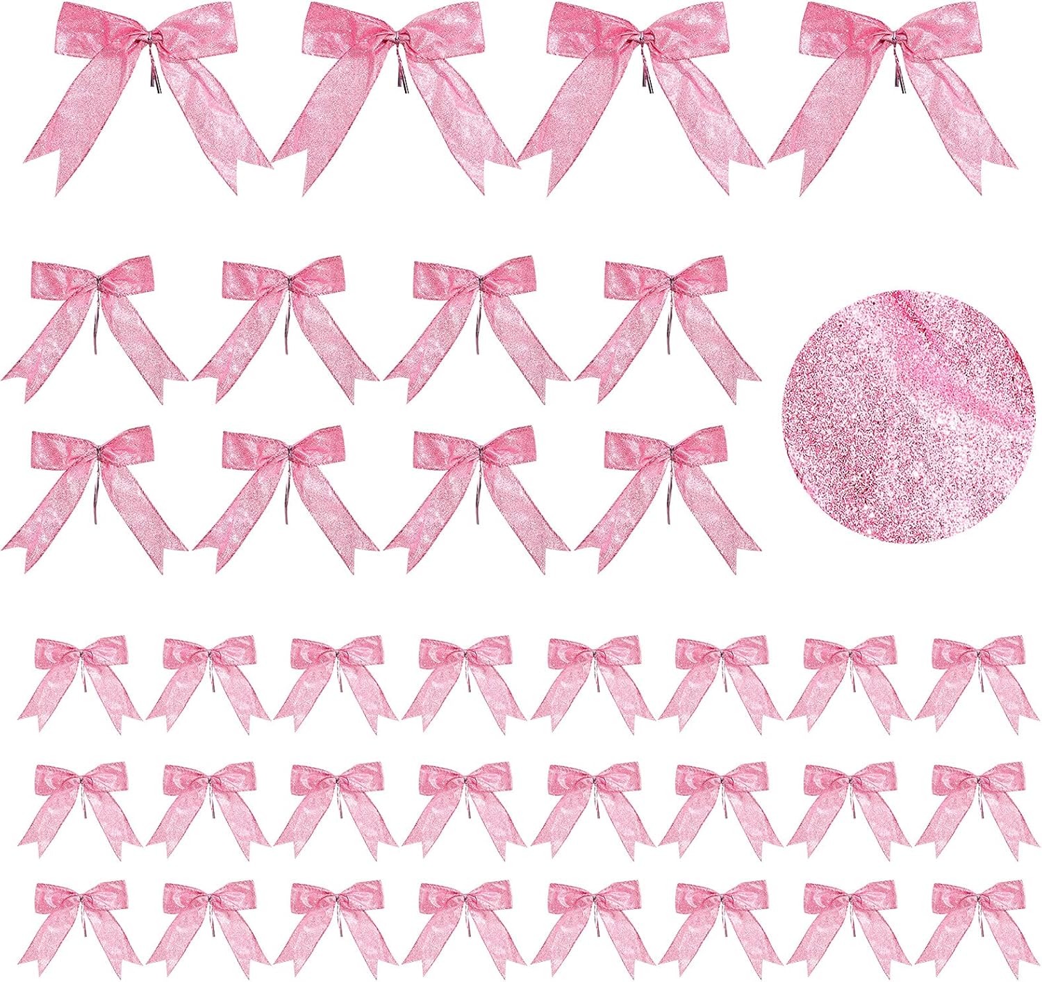 Bows & Ribbons - Waydress 36 Pieces Bow Decor, Christmas Tree Bow Ornament, Glitter Ribbon Bowknot for Wreath Garland, Party Crafts Home Decoration, 3 Sizes 4.3 x 4.7 Inch, 5.1 x 5.5 Inch, 6.3 x 6.7 Inch (Pink)