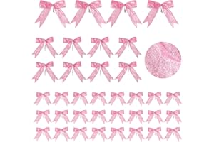 Waydress 36 Pieces Bow Decor, Christmas Tree Bow Ornament, Glitter Ribbon Bowknot for Wreath Garland, Party Crafts Home Decoration, 3 Sizes 4.3 x 4.7 Inch, 5.1 x 5.5 Inch, 6.3 x 6.7 Inch (Pink)