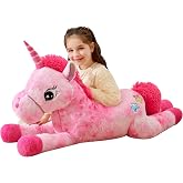IKASA 43" Giant Unicorn Stuffed Animal,Zipper-Free Plush Toy,Full Stuffing | Extra Plump Full Body Filling, Child-Safe One-Piece Design, Cute Hugging Pillow Gift for Kids, Girls &amp; Adults