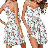 Ekouaer Women Nightgowns Sleeveless Sleepwear Spaghetti Strap Racerback Pajama Dress Nightshirt S-XXL