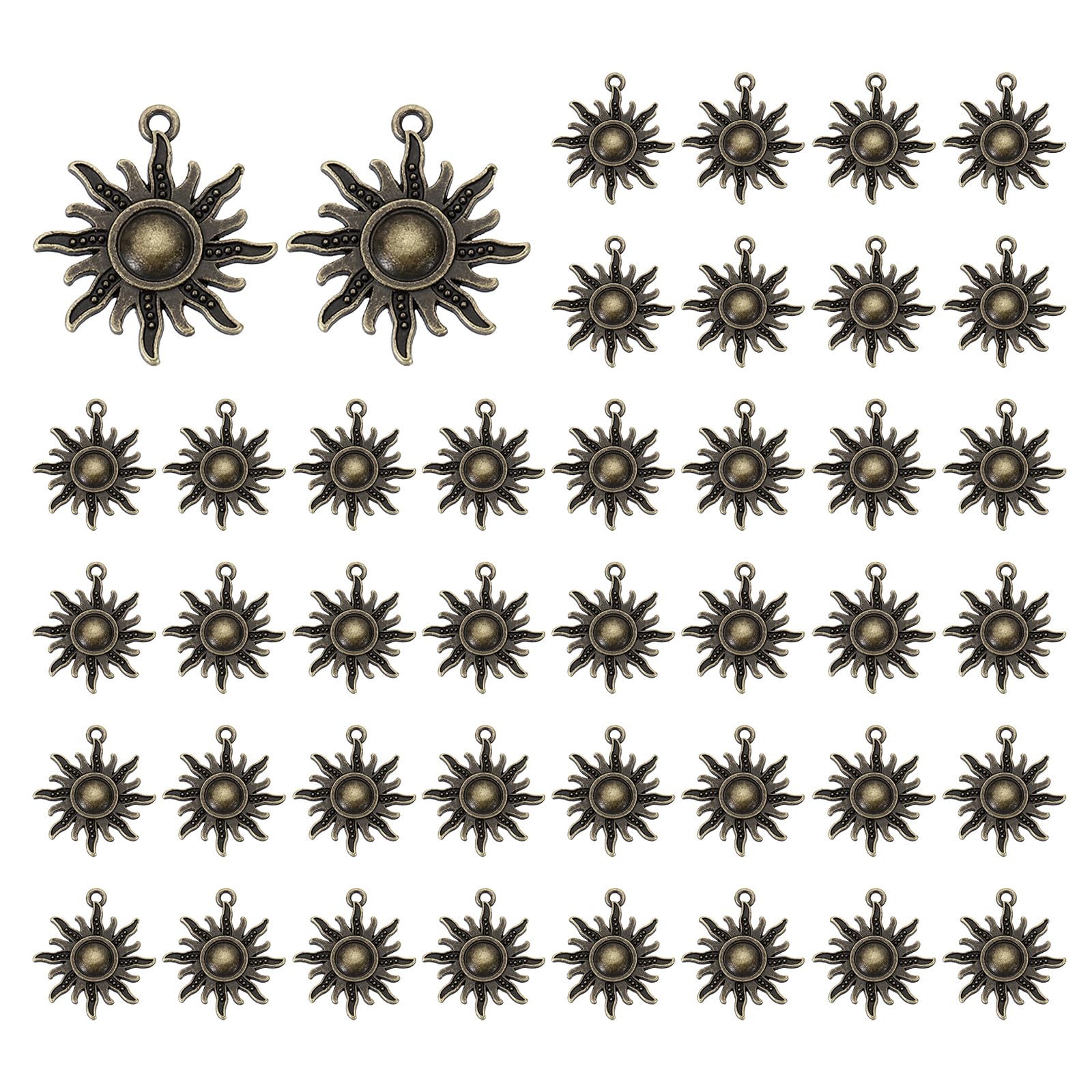 PATIKIL Sun Charm, 50 Pcs Alloy Vintage Pendant for DIY Crafts, Dark Bronze, 1.1 x 1 Inch