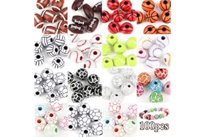 ATILOY 15 Styles Sports Beads Football Baseball Basketball Tennis Volleyball Soccer with 1 Roll of Elastic Rope and a Plastic Box for DIY Bracelet Necklace Making