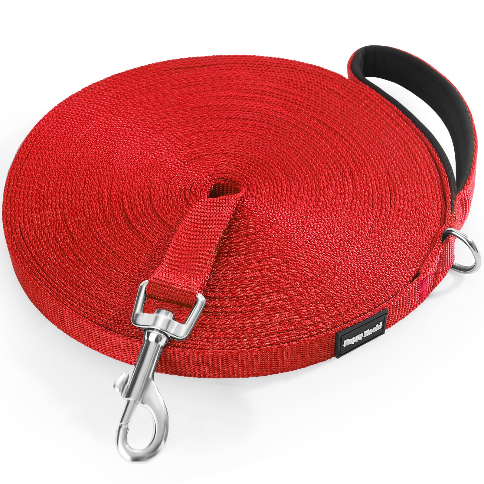 HAPPY HACHI Dog Training Lead, Long Line Nylon Leash for Small Medium Large Dogs Puppy Pets Recall Training, Obedience Tracking, Backyard (Red, 5m/15ft)