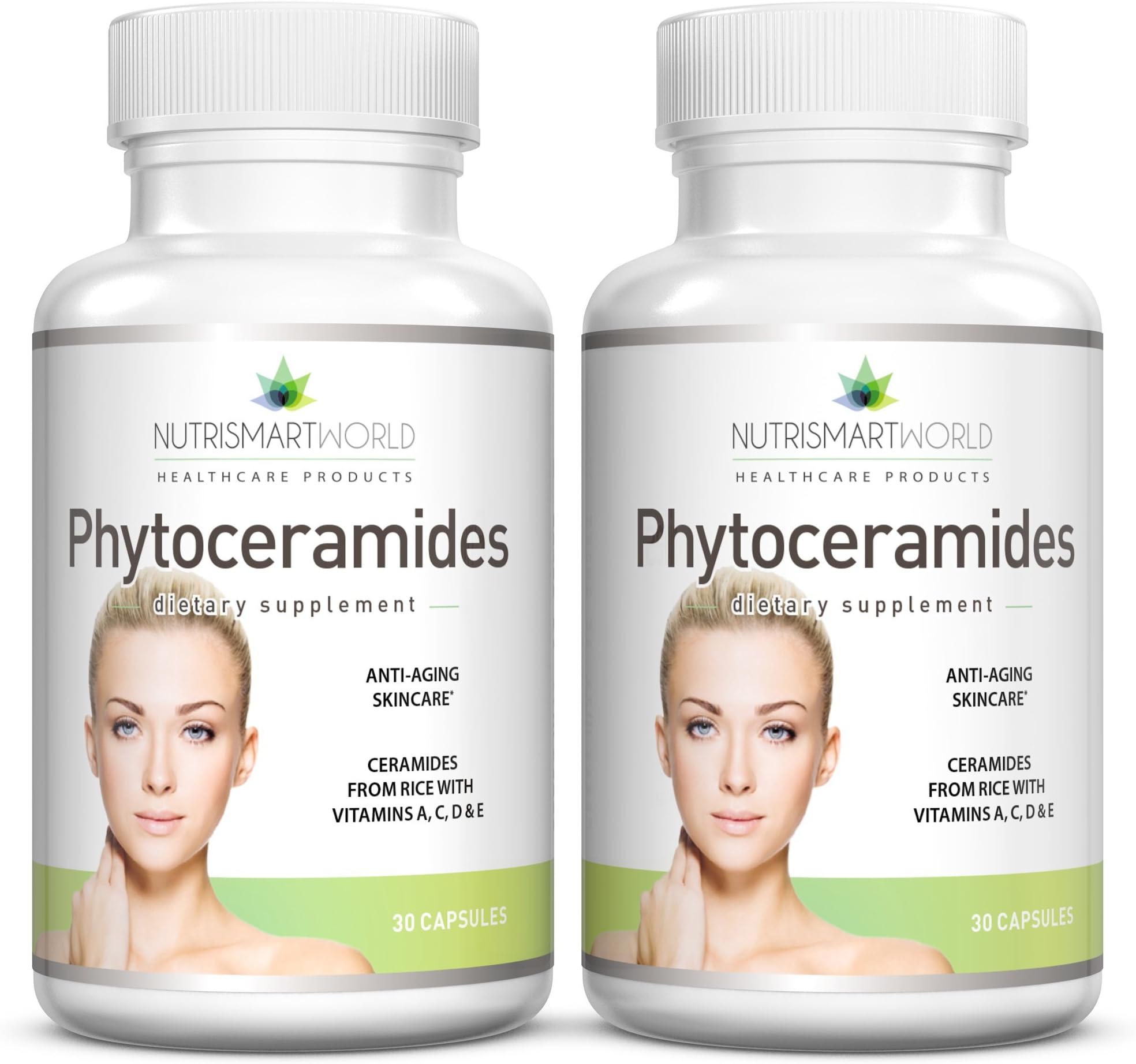 Phytoceramides Anti-ageing Rice-derived Extract 100mg. with Anti-oxidant Vitamins A, C, D and E for Skin Cell Rejuvenation and Hydration (Wheat & Gluten Free!) 2 Month Supply. 2 x Bottles.