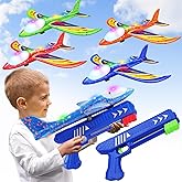 Wesfuner 4 Pack Airplane Launcher Toys, 2 Flight Modes LED Foam Glider Catapult Plane Toy for Boys, Outdoor Flying Toys Birthday Gifts for Boys Girls 4 5 6 7 8 9 10 11 12 Year Old