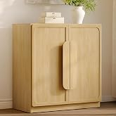 SICOTAS Sideboard Buffet Cabinet with Storage, Large 32''W Credenza, Oak | Modern Accent Cabinet with Arched Handles &amp; 2 Adjustable Shelves, Wood Console Cabinet Buffet Table for Entryway Living Room