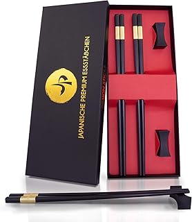 JP Design 2er Set japanische Premium Essstäbchen Pärchen Set Essstäbchen in Einer edler schwarzen Geschenk-Box – Nachhaltige Fiberglas Chopsticks + Gratis E-Book mit tollen Sushi Rezepten