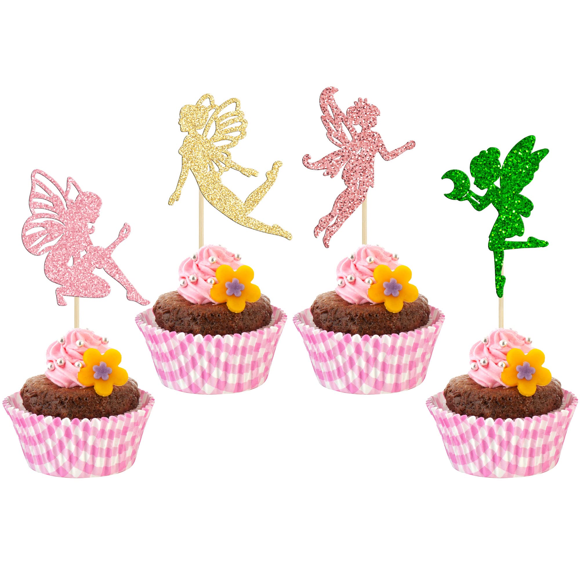 Gyufise 36Pcs Fairy Cupcake Toppers Angel Fairy Cake Toppers Glitter Ballet Dancer Toppers for Girl Birthday Baby Shower Wedding Decoration