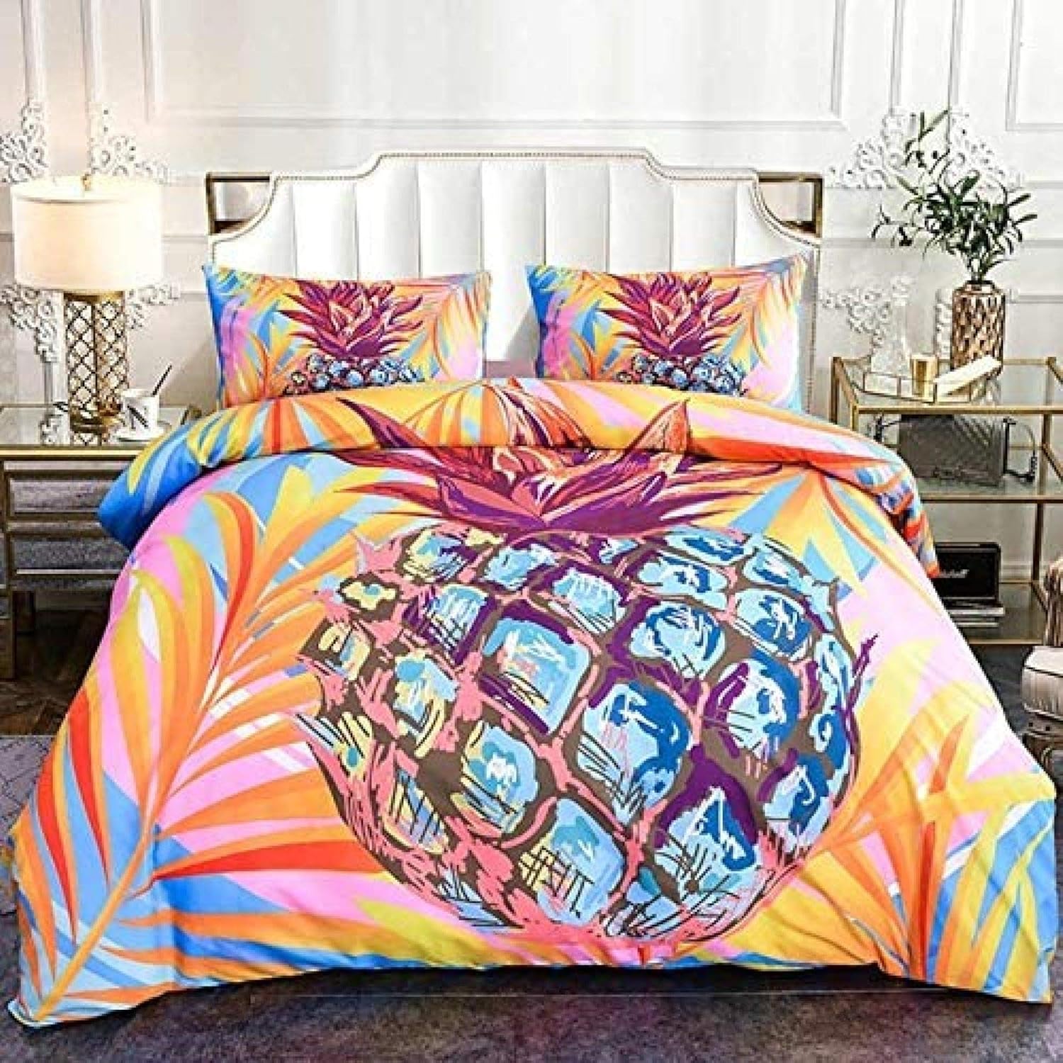 liangh Bedding Cotton Pineapple Pattern Bedding Set Plant Duvet Cover Single Bed Linen Bed Set