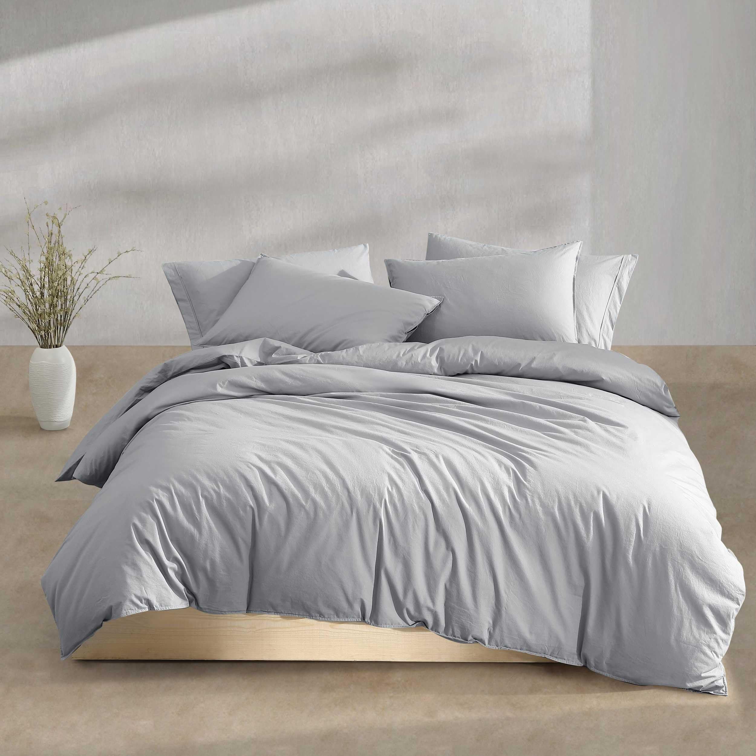 Photo 1 of Calvin Klein - Queen Comforter Set, Modern Cotton Washed Percale Bedding with Matching Shams, Oeko-Tex Certified (Washed Percale Steel Blue, Queen)