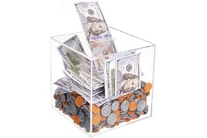 Yamahiko Clear Piggy Bank for Adults, Must Break to Access Savings Clear Acrylic Piggy Bank Money Tip Change Box to Help Budget and Save, Unopenable Savings Coin Money Piggy Bank Jar Box for Adults, L