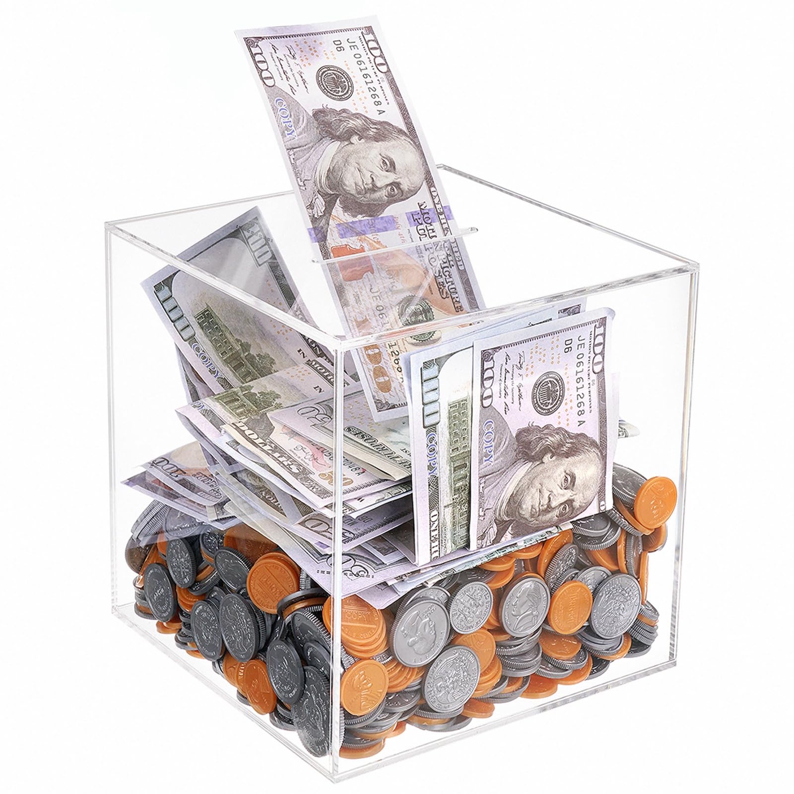 Prounion Clear Piggy Bank for Adults, Must Break to Access Savings Clear Acrylic Piggy Bank Money Tip Change Box to Help Budget and Save, Unopenable Savings Coin Money Piggy Bank Jar Box for Adults, L