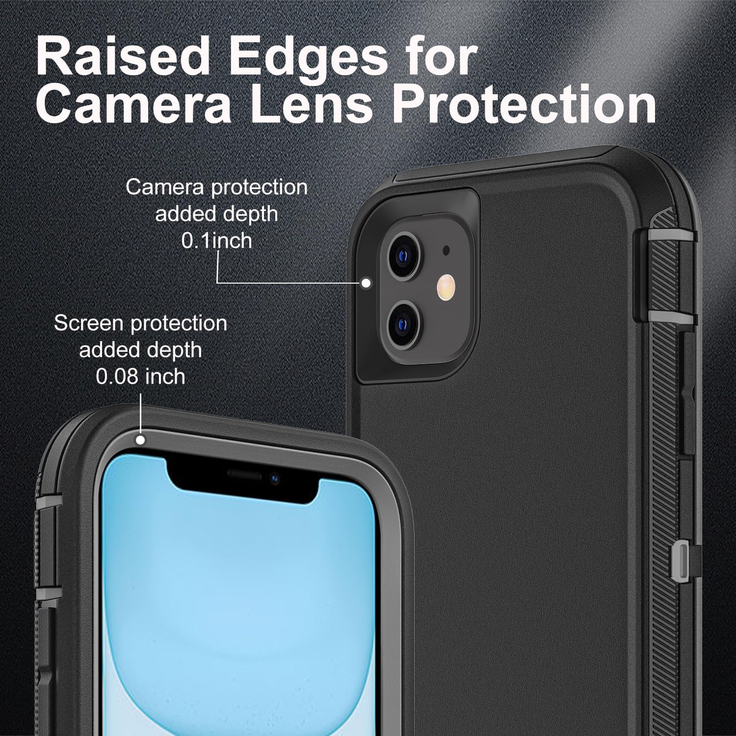 for iPhone 11 Case, Military Grade 3 in 1 Heavy Duty Shockproof/Drop Proof/Dust Proof Case with 2Pcs Tempered Glass Screen Protector (Black/Grey)