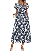 Zeagoo Summer Dresses for Women 2026 Maxi Bohemian Floral Short Sleeve Long Dress Casual Flowy Tired Beach Sundress