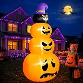 Vspek 8FT Halloween Inflatable Outdoor Decoration, Halloween Inflatable Stacked Pumpkin Decoration, Halloween Built-in LEDs for Halloween Inflatables