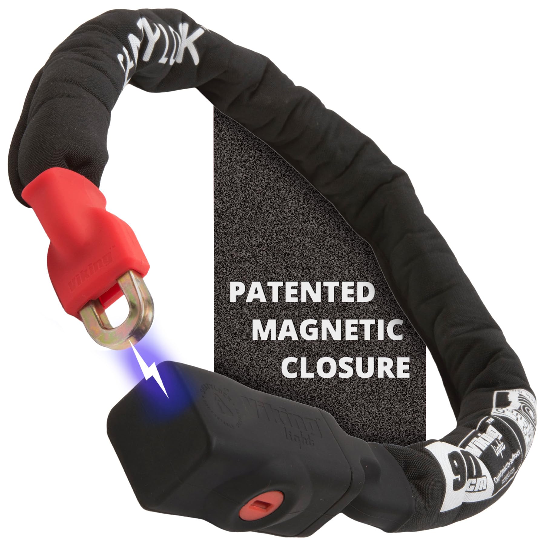 Seatylock Viking Bike Chain Lock with Key - Magnetic Patented Sold Secure Rated - Heavy Duty Anti Theft - Smart Ultra Security Bicycle Lock (90 CM - 35.41", Silver Rated)