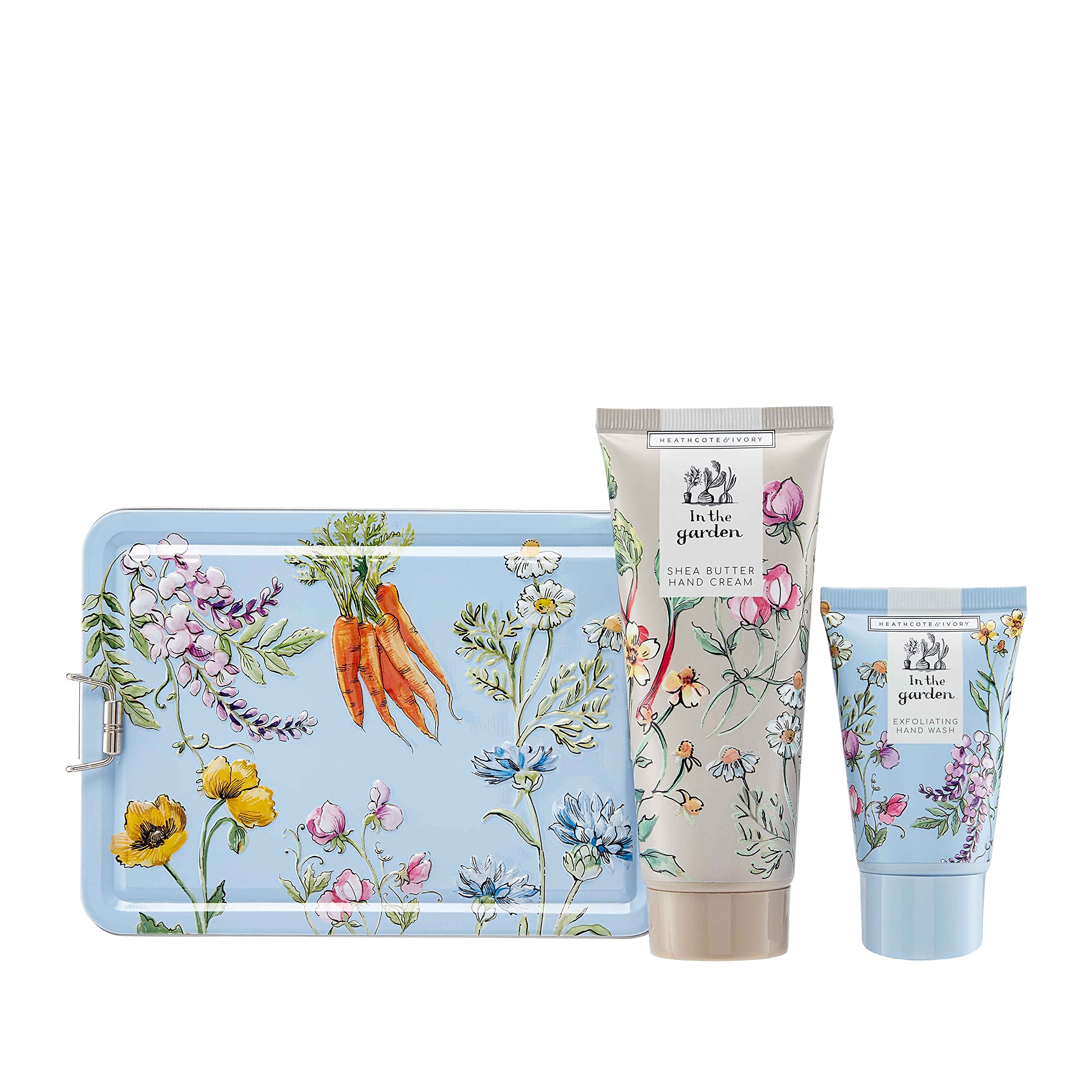 Heathcote & Ivory Hand Cream 100ml, Exfoliating Hand Wash 50ml In A Tin, Shea Butter, Gift For Gardeners, Refresh and Scent Hands After A Day In The Garden, Travel Size, Vegan and Cruelty Friendly