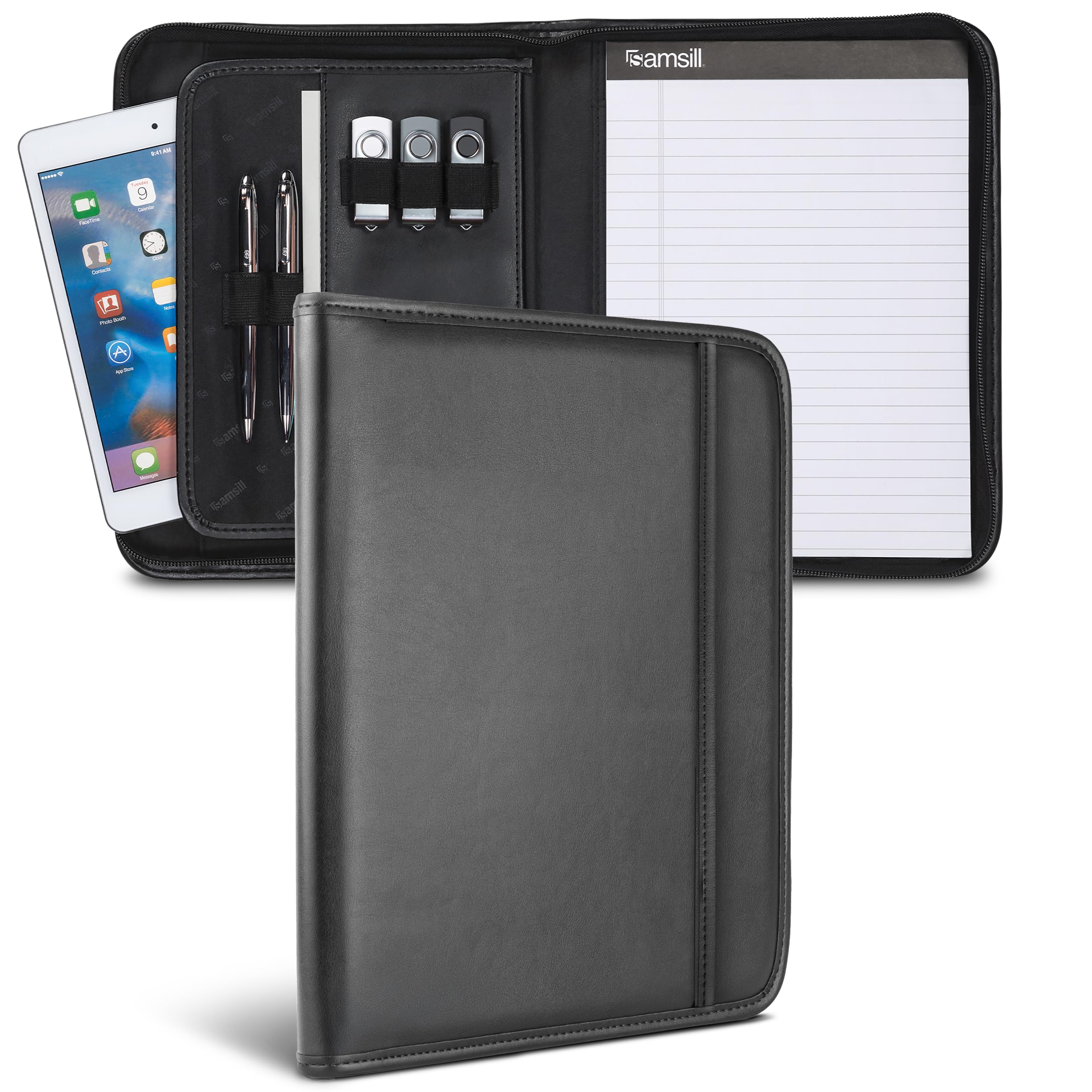 Samsill Professional Padfolio, 10.1 Inch Tablet Sleeve, and 8.5 by 11 Inch Notepad, Black, Junior