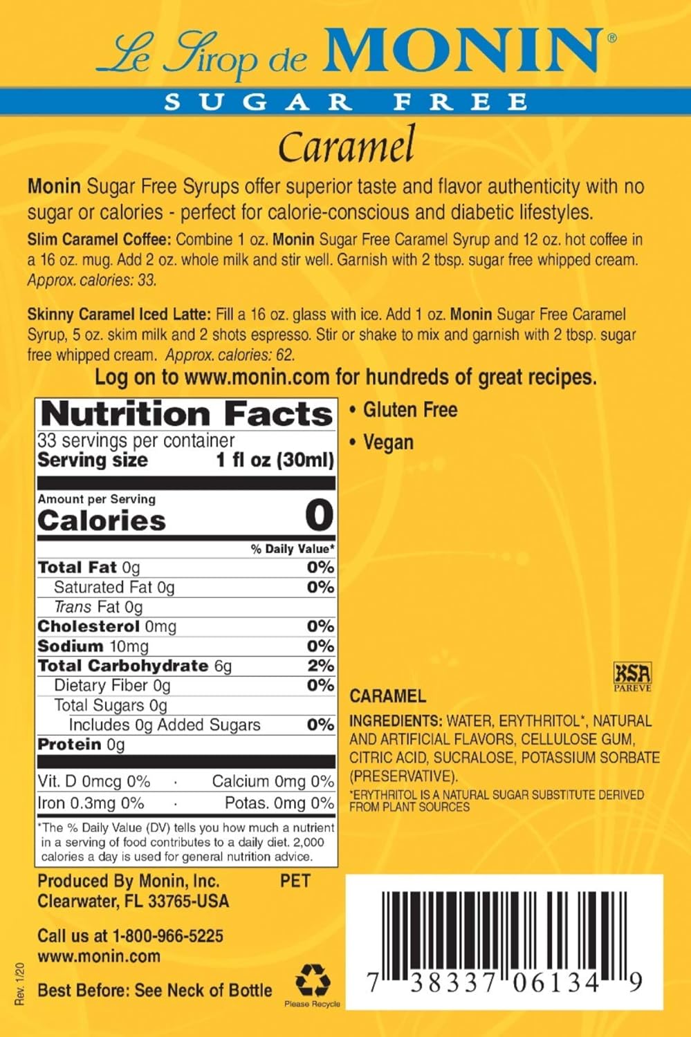 Amazon Com Monin Sugar Free Coffee Syrup Variety Sugar Free French Vanilla And Caramel Syrup 1 Liter Bottles With 2 By The Cup Coffee Syrup Pumps Grocery Gourmet Food