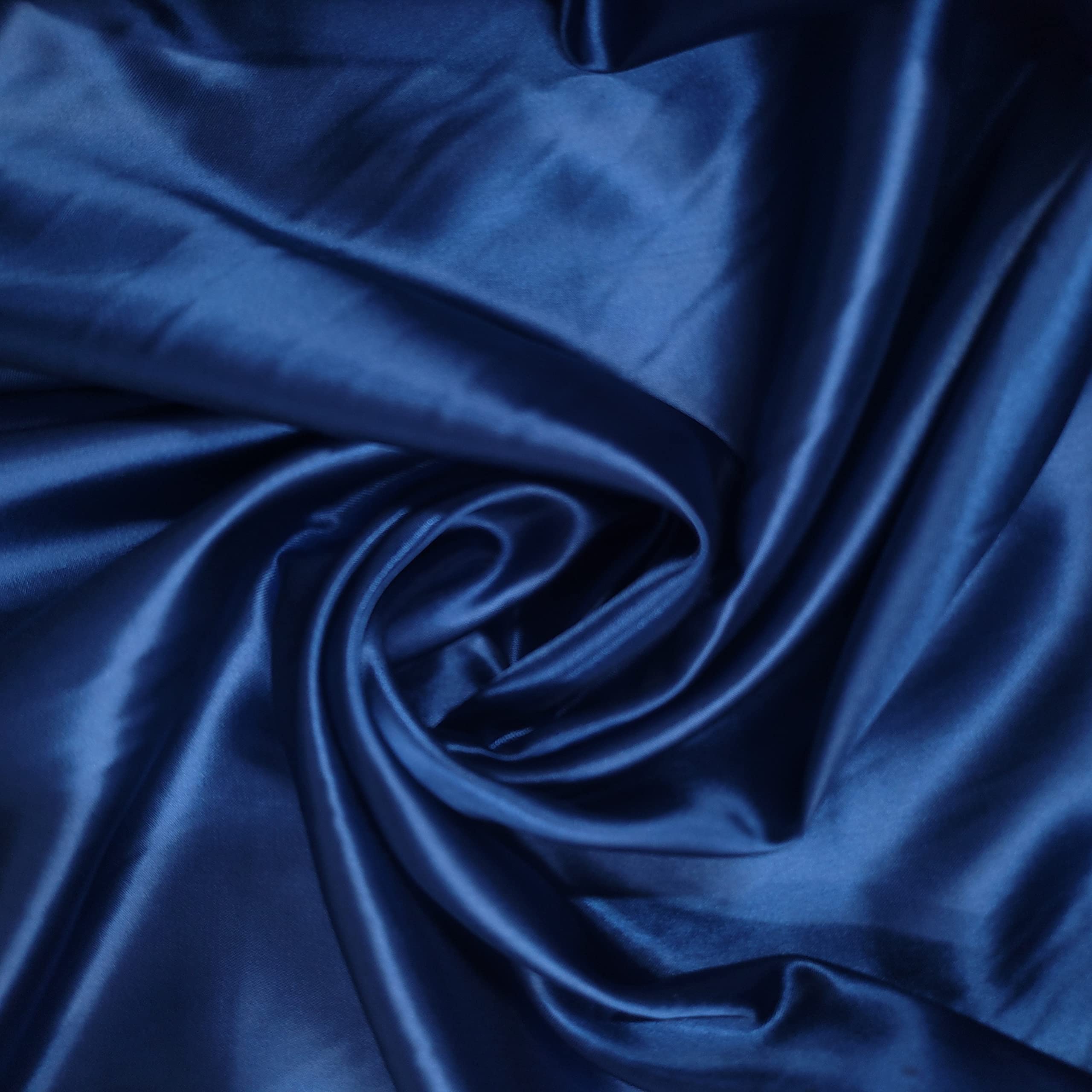 58"/150cm Wide Plain Poly Silk Satin Fabric (Available in 20+ Colours & Various Lengths) (Navy Blue, 5 Meter) — image 1