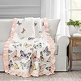 Lush Decor Flutter Butterfly Throw Blanket Single 50" W x 60" L Pink - Pink Blanket - Kids Blankets for Bed - Butterfly Decor - Coquette Nursery