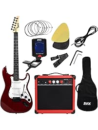 LyxPro Electric Guitar with 20w Amp, Package Includes All Accessories, Digital Tuner, Strings, Picks, Tremolo Bar, Shoulder Strap, and Case Bag Complete Beginner Starter kit Pack Full Size