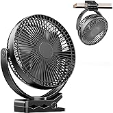 ATEngeus USB Desk Fan, Rechargeable Portable Fan, 8-Inch Clip on Fan, 10000mAh Stroller Fan, 4 Speeds Strong Airflow, 720° Rotation, with Sturdy Clamp, Suitable for home, office and stroller