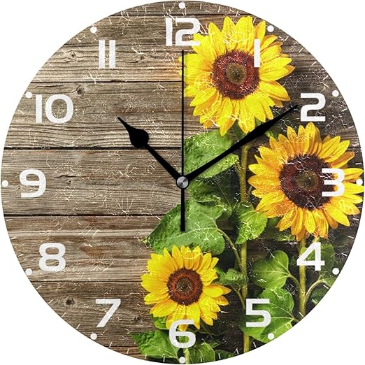 Sunflower Wall Clocks Battery Operated 10 inch Silent Non