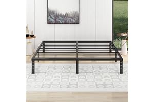 alazyhome King Size Bed Frame 14 Inch Metal Platform Bed Frame Heavy Duty Steel Slats Support No Box Spring Needed Noise-Free Easy Assembly Black