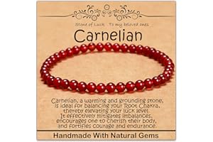 CHCCOYE 4mm Natural Healing Gemstone Bracelet Handmade Yoga Stretch Elastic Bracelet Stress Relief Crystal Jewelry for Men and Women (4mm, Carnelian)