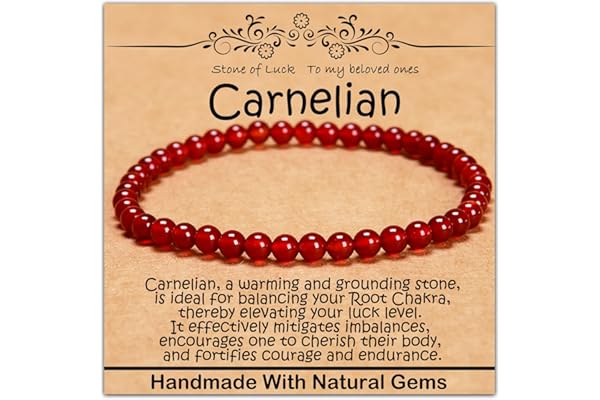 CHCCOYE 4mm Natural Healing Gemstone Bracelet Handmade Yoga Stretch Elastic Bracelet Stress Relief Crystal Jewelry for Men and Women (4mm, Carnelian)