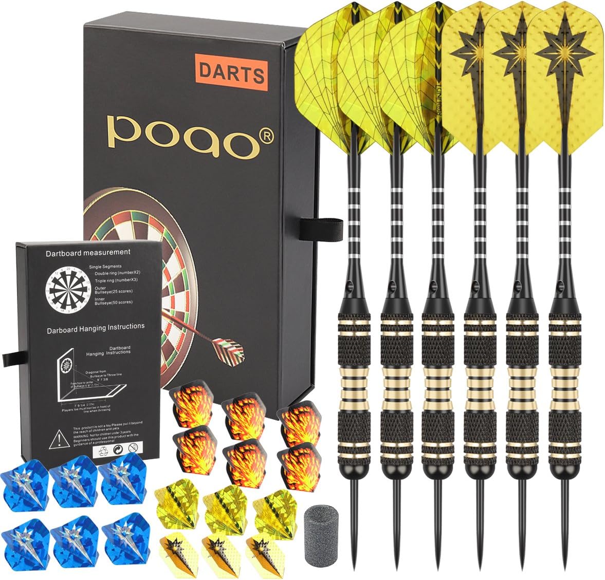 Nexlook Tip Pro Brass Darts Set 24g – 6 Steel Tip Darts with Black Aluminium Shafts + 24 Flights + Dart Sharpener + Premium Case