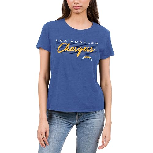 Junk Food Women's Standard x NFL-Retro Script Lines-Officially Licensed Short Sleeve Fan T-Shirt, Heather Royal Blue
