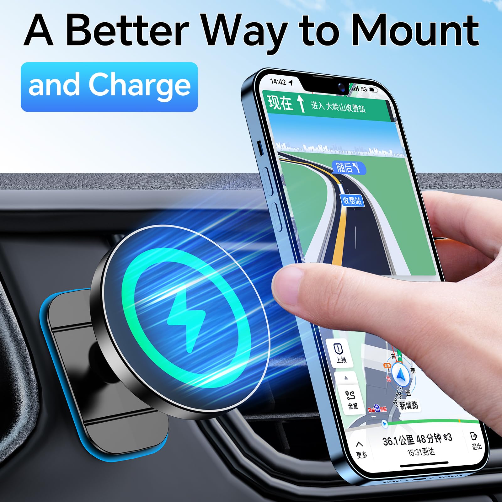 Coolpow for Magsafe Car Mount Charger【100% Stable】 15W Magsafe Car Charger Magnetic Phone Holders for Your Car Accessories for Women Men Car Phone Holder Wireless Car Charger for iPhone 17 16 15 14 13