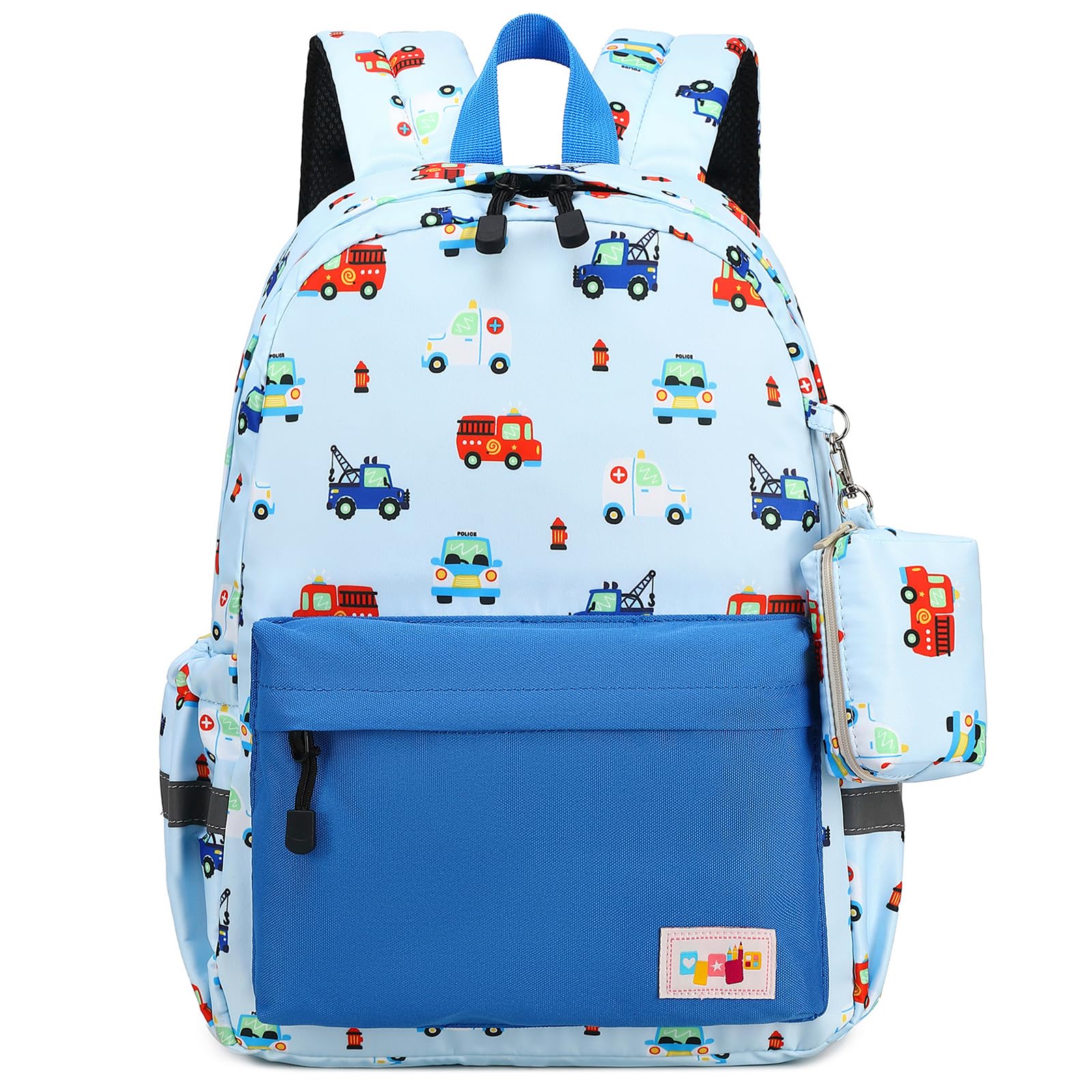Photo 1 of mygreen Car Special Rescue Vehicle Crane Fire-fighting Truck Toddler Kids Backpack for Boys and Girls Cute Preschool Bag Kindergarten Schoolbag With Chest Strap Light Blue