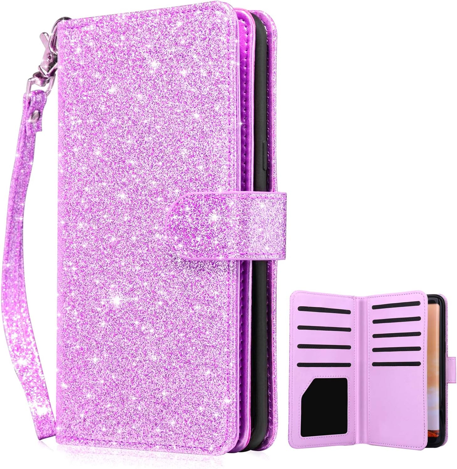 Dailylux Galaxy S8 Case,Galaxy S8 Wallet Case,Premium PU Leather Flip Credit Card Holder Wristlet Shockproof Protective Luxury Bling Flip Case for Samsung Galaxy S8 5.8 inch-Glitter Purple