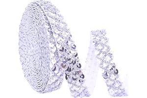 ZNZAKKA Silver Sequin Ribbon Trim Braid Trim Inelastic Glitter Ribbon for Crafts Sewing, Embellishments (5.5 Yards, 0.9 Inch)