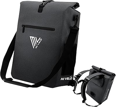 MIVELO Fahrradtasche für Gepäckträger - 3in1 Gepäckträgertasche Rucksack Umhängetasche - 100% wasserdicht und PVC-frei - Tasche für Fahrrad mit herausnehmbarer Laptoptasche (Schwarz-Reflektierend)